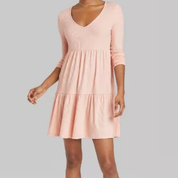 WildFableLong Sleeve Brushed Rib-Knit Tiered Dress